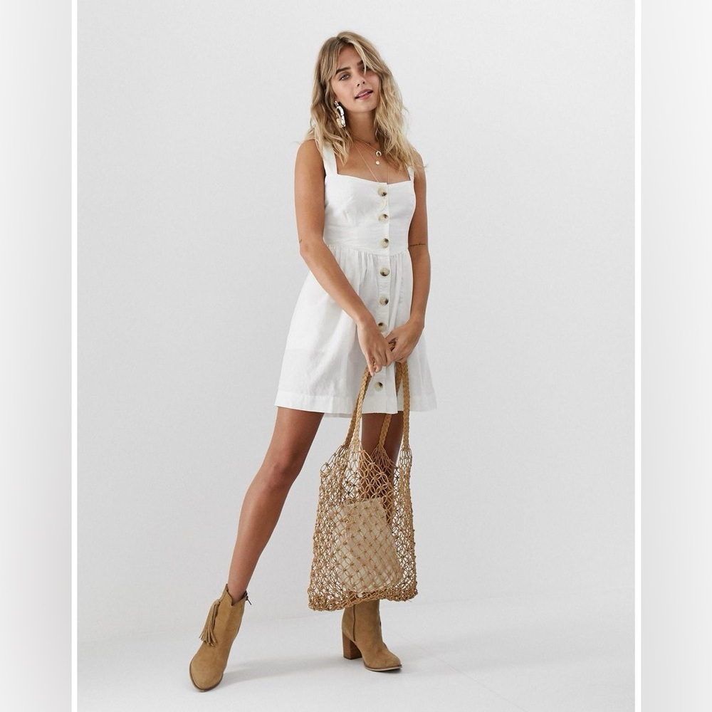 FREE PEOPLE CAROLINA BUTTON DOWN LINEN DRESS